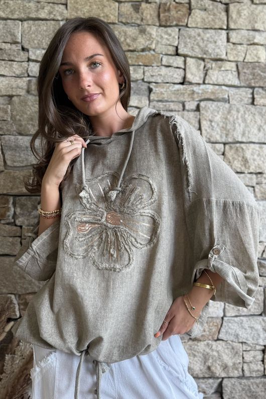 Rustic Nature Linen Blend Hippie Shake Hoodie Washed Walnut 